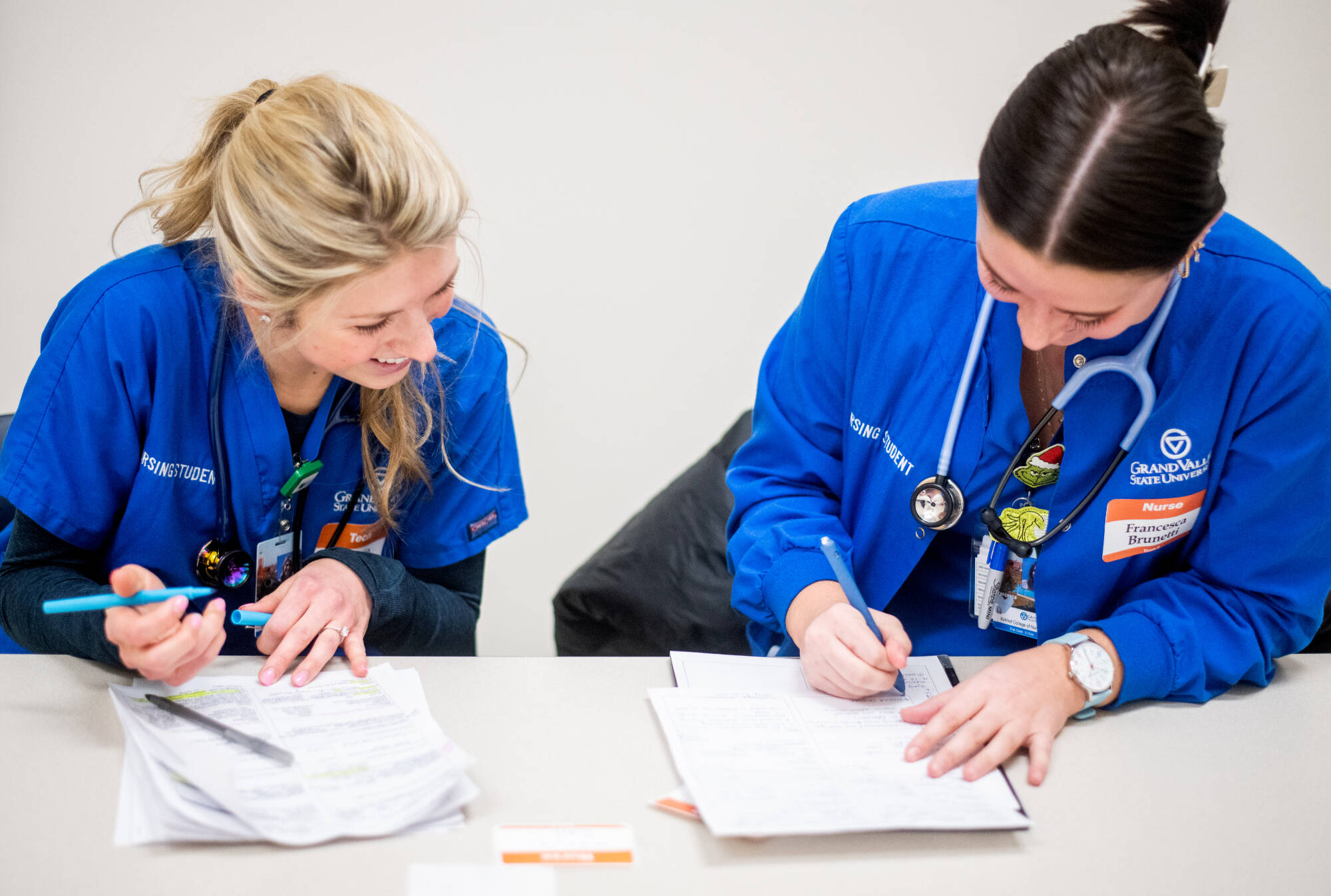 Nursing students working in the classroom
